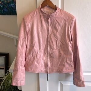 🌸BOGATO pink leather moto zippered jacket